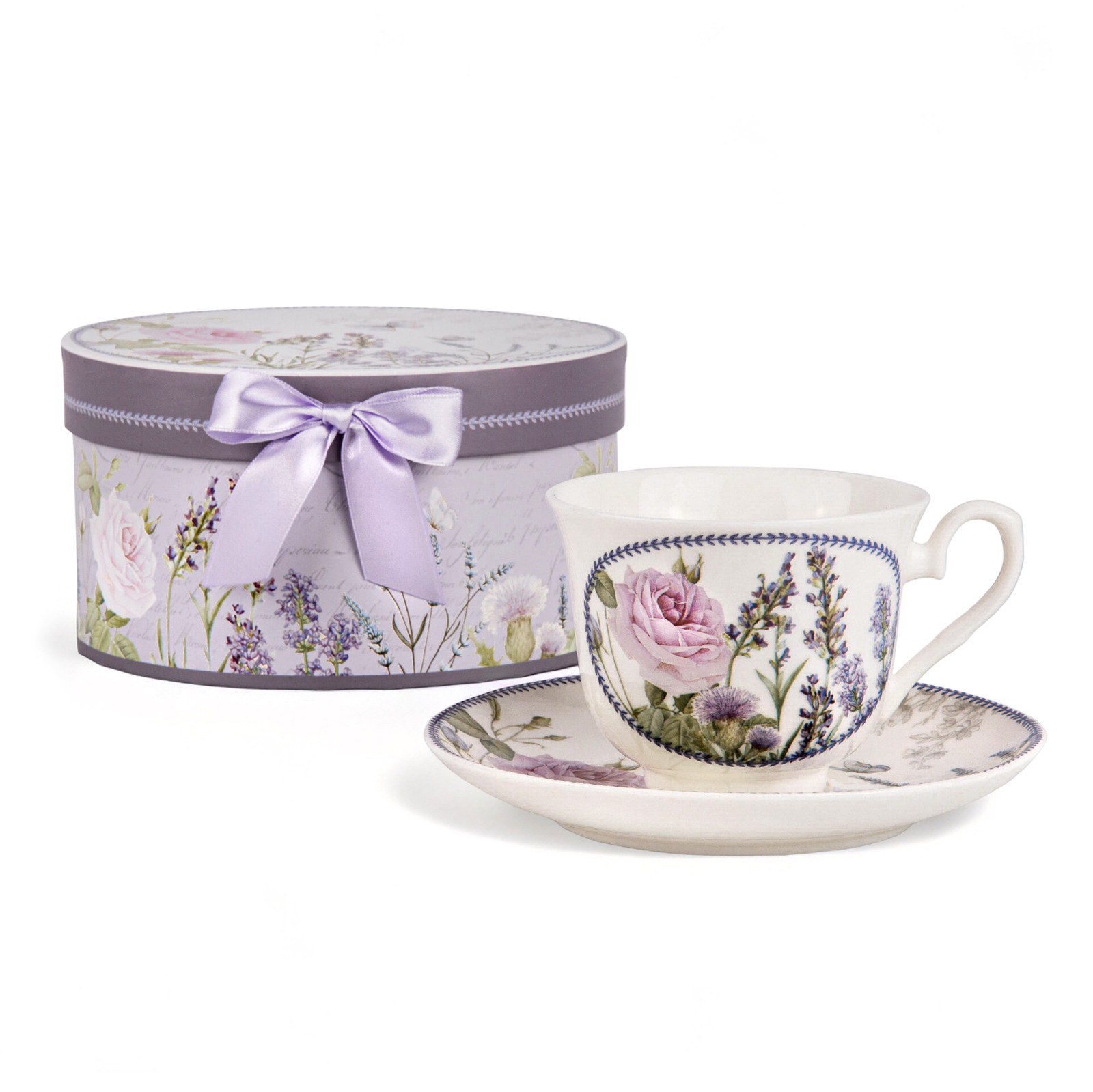 Lavender Rose Bone China Teacup and Saucer in Gift Box 250 ml Porcelain Cup