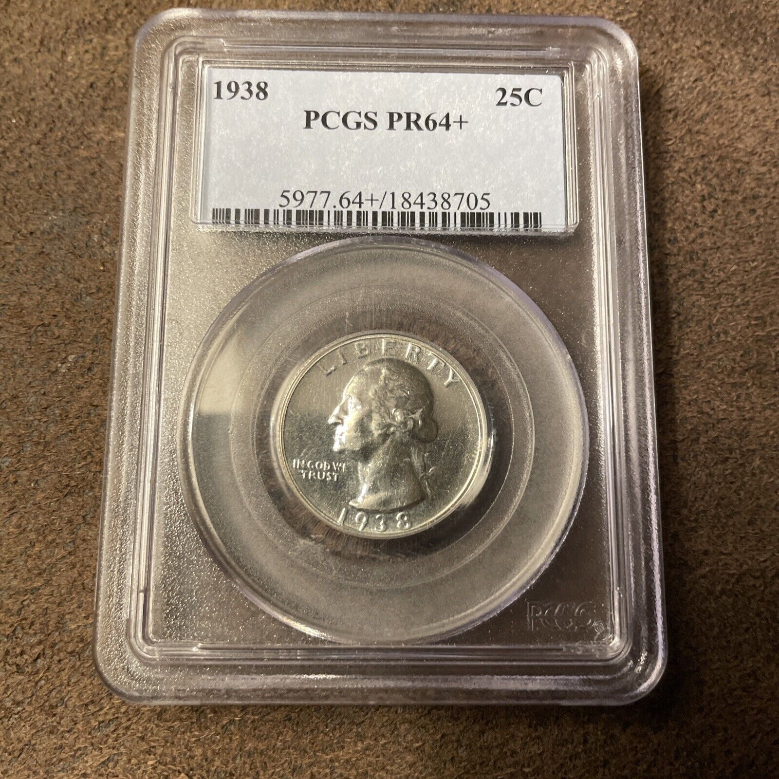 1938 Washington Quarter Certified PCGS PR64+ Outstanding Silver Proof