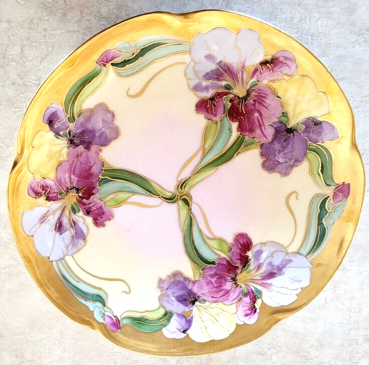 Antique J &C Louise Jul H Brauer Hand Painted Iris Decorative Plate Bavaria