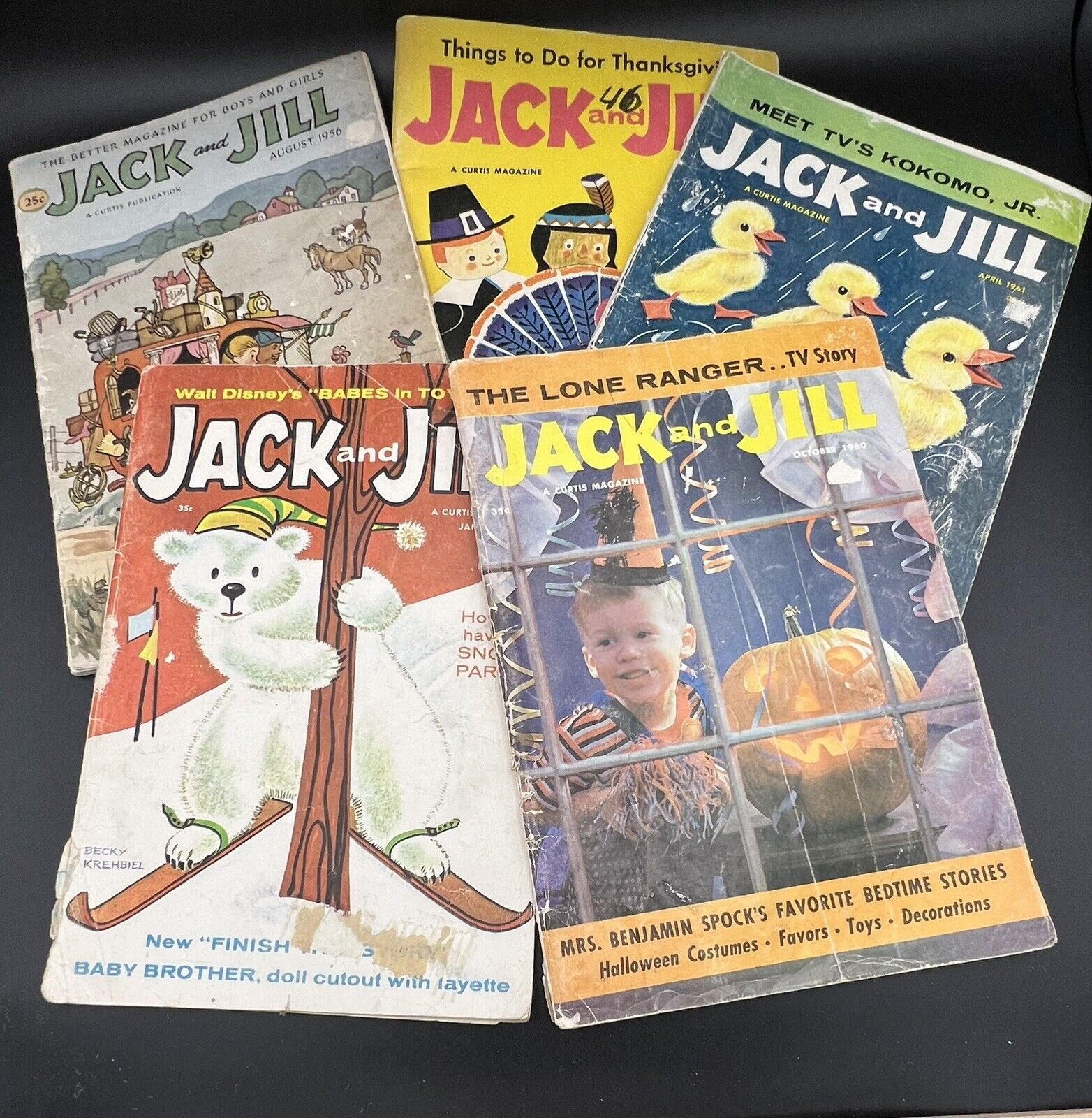 5 Vintage 1956-1961 Jack And Jill Children\'s Magazine Halloween Thanksgiving
