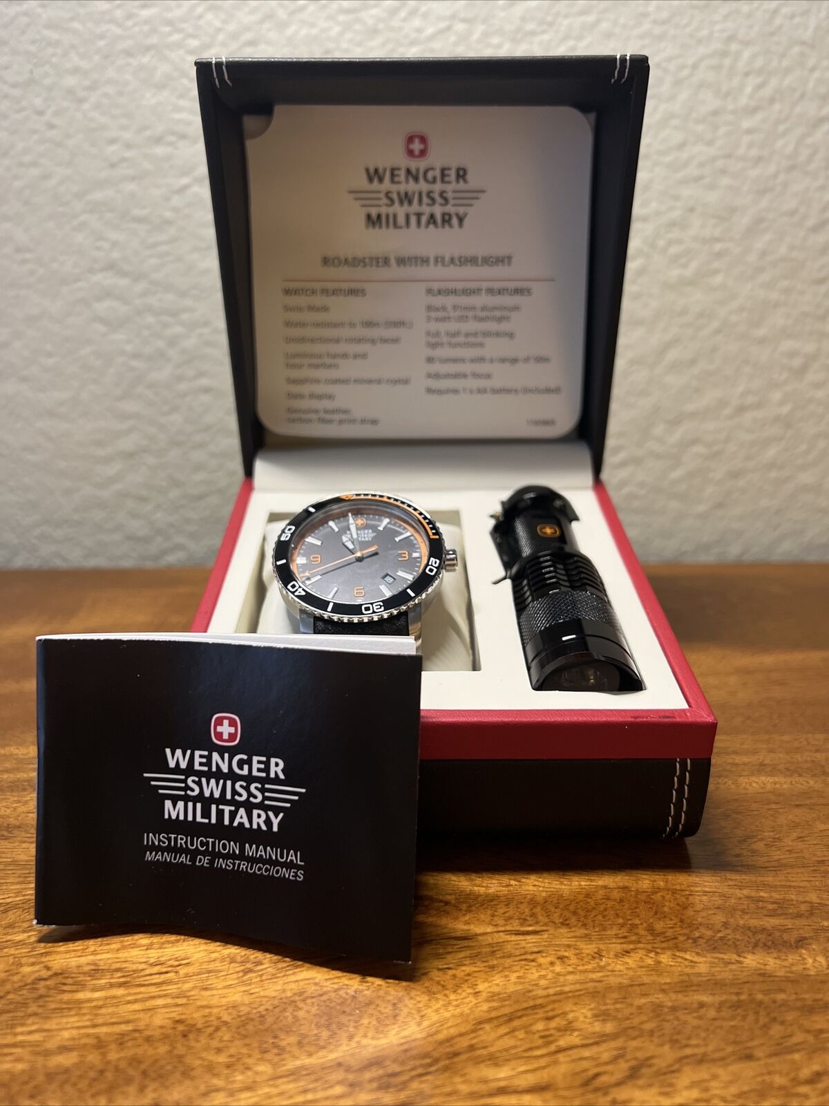 Wenger Swiss Mens Military Roadster Watch And Flashlight $295.00 Retail