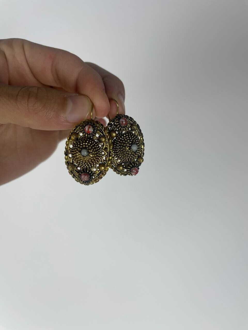Rare Vintage Czechoslovakia Czech Earrings Antique Ornate Victorian Style