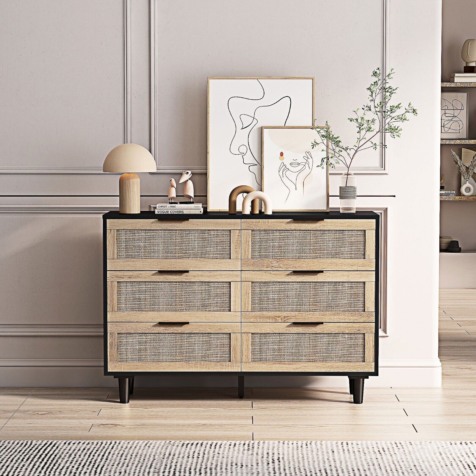 6-Drawers Rattan Storage Cabinet for Bedroom,Living Room