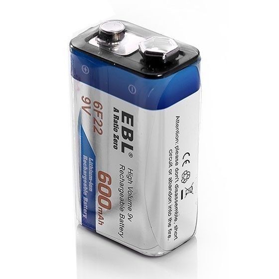 EBL Lot 9V 600mAh Li-ion Rechargeable Batteries / 4-Slot 9-Volt Lithium Charger