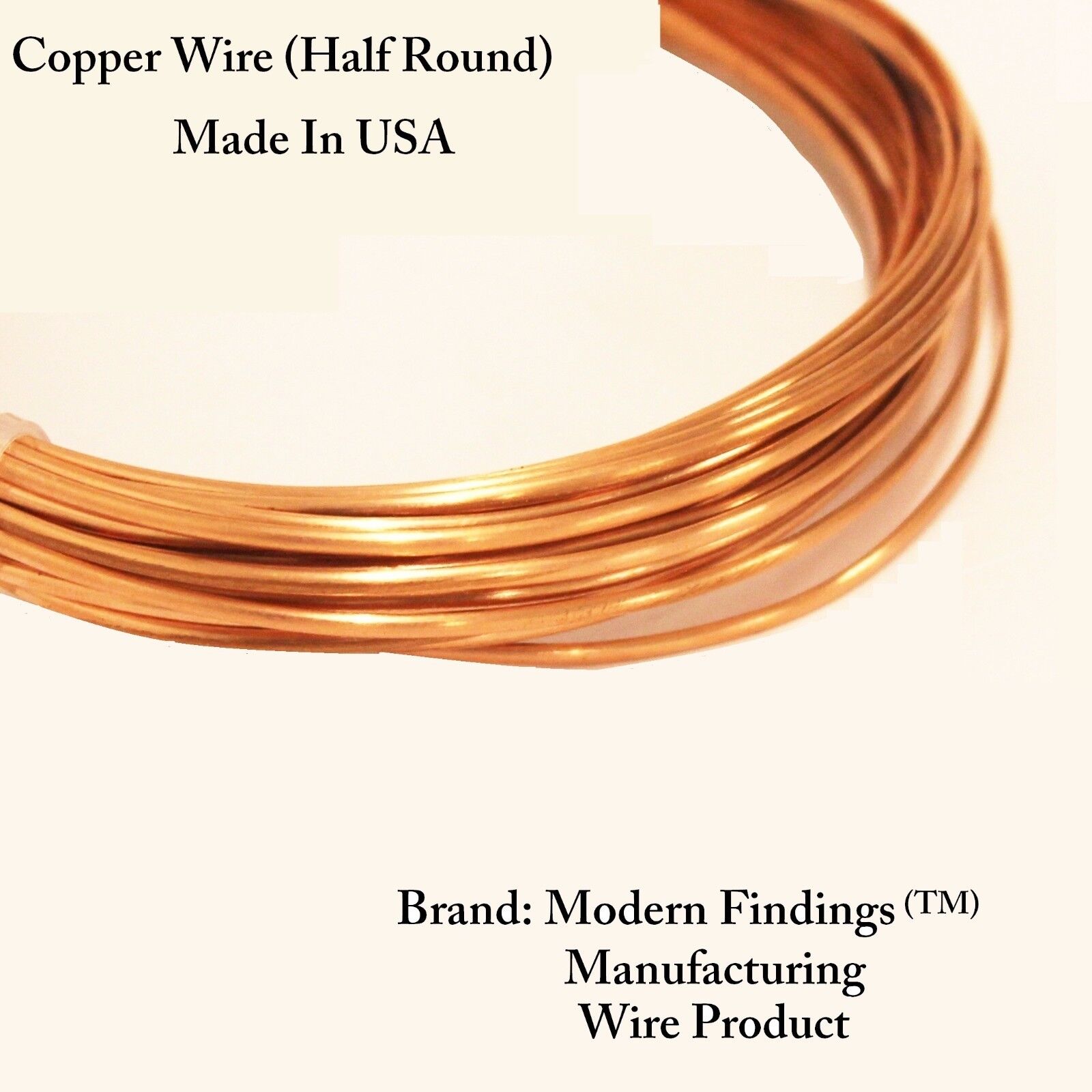 12 Ga HALF ROUND Copper Wire (Dead Soft) choose Length, 99.9% Pure Copper