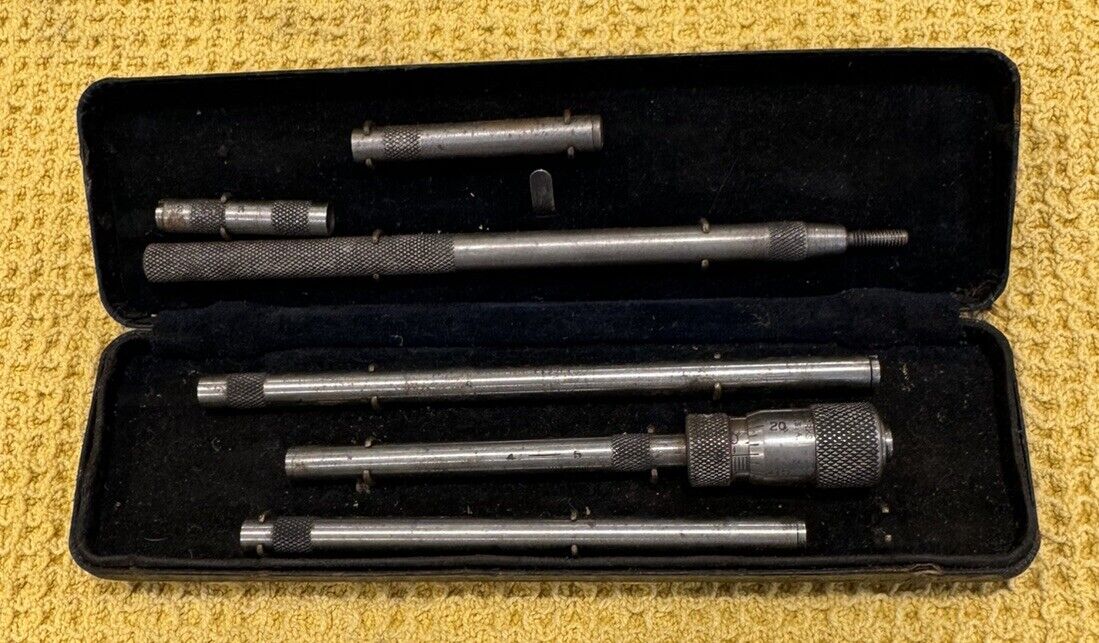 Antique REED SMALL TOOL WORKS Inside Micrometer Set w/Case
