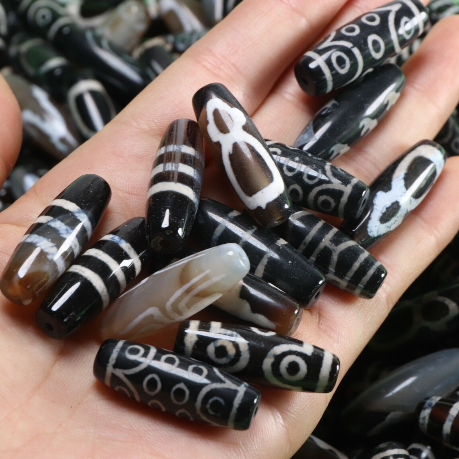 10pc Chinese Tibetan Agate Dzi Beads