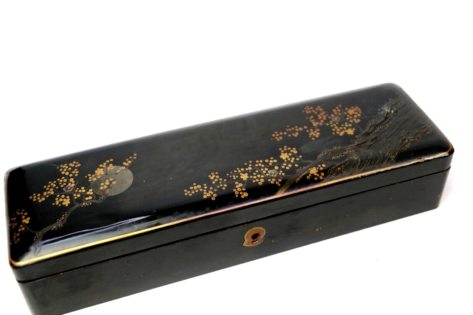 Antique Japanese Lacquer Maki-e Wooden Box, Brush/Pencil Case Made in Japan