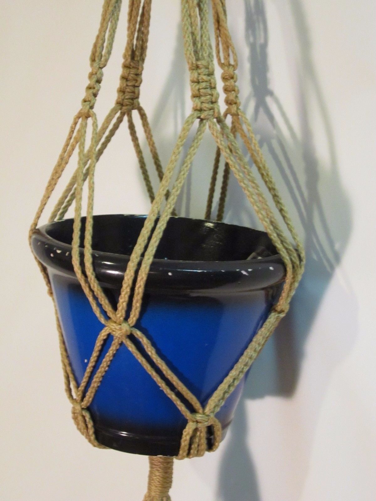 MACRAME PLANT HANGER 24 in Vintage with BEADS Black Cord - CHOOSE CORD COLOR