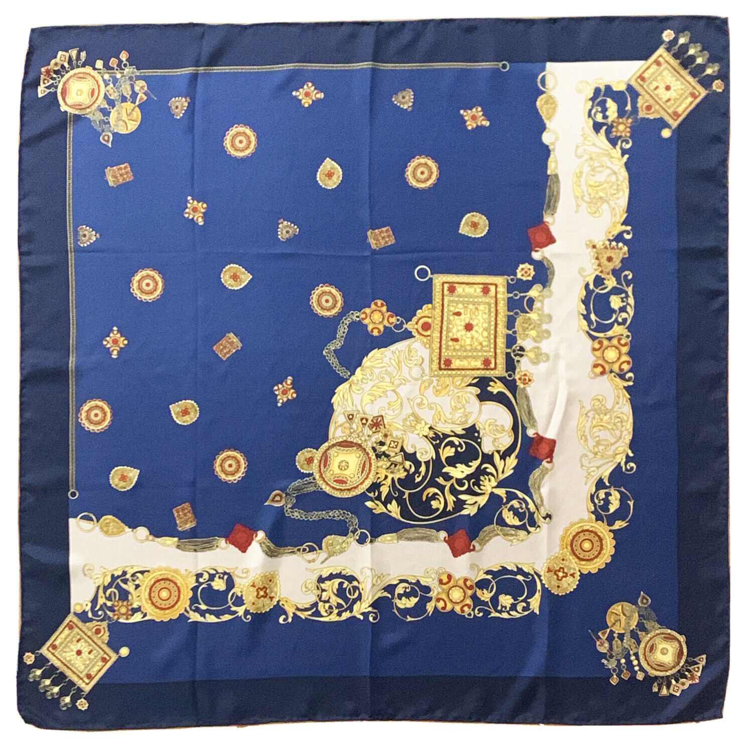 PETER HAHN PAISLEY BOHEMIAN BLUE KLARGE silk scarf 34/33 in #A128