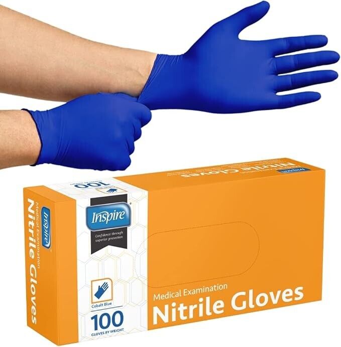 Inspire Cobalt Blue Exam Grade Nitrile Gloves Chemical Resistant Gloves | 4.5