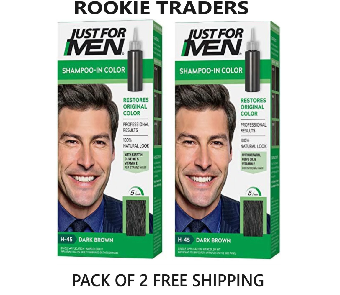 Just For Men Shampoo-in Color, Gray Hair Coloring for Men, Dark Brown,H45, 2 LOT