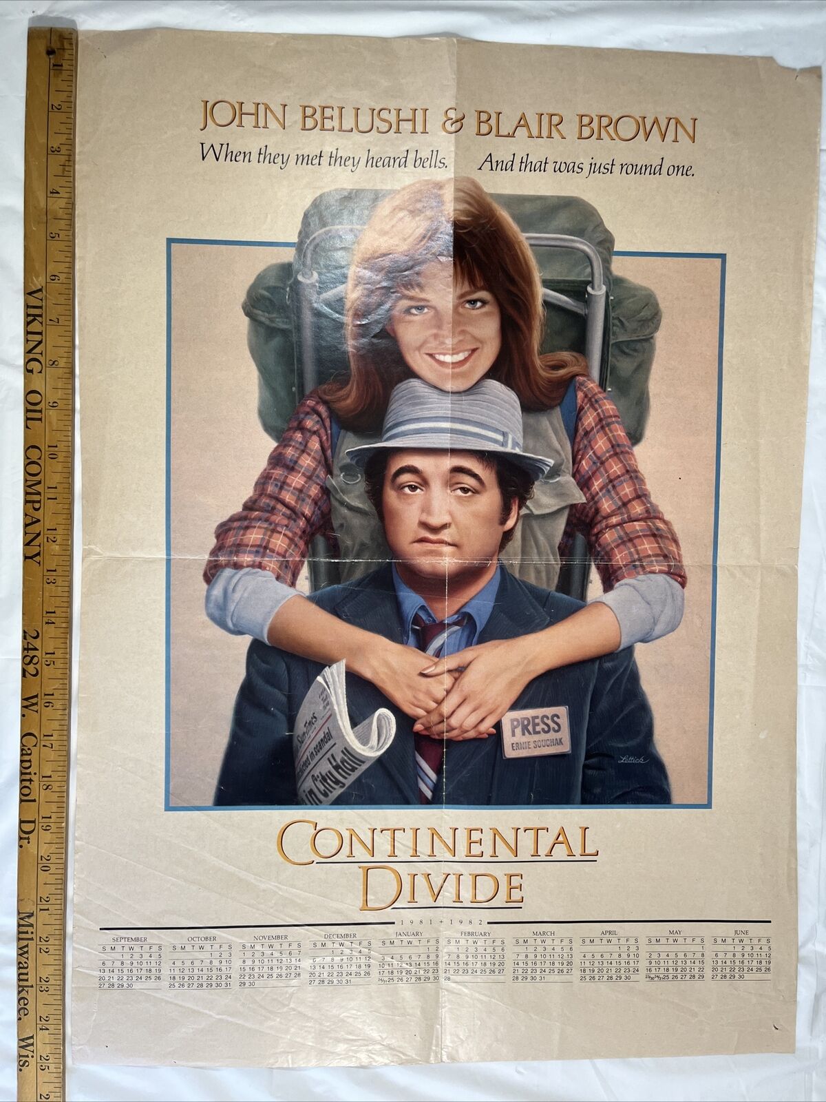 1981-82 Continental Divide Movie Poster Calendar John Belushi As RARE VTG