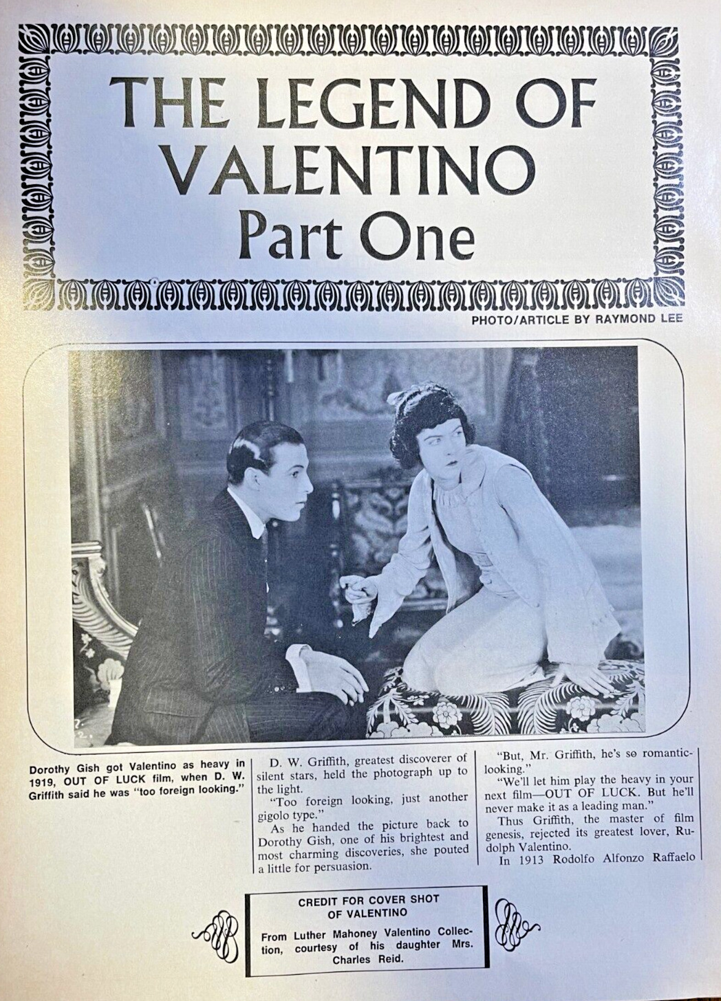 1973 Actor Rudolph Valentino illustrated