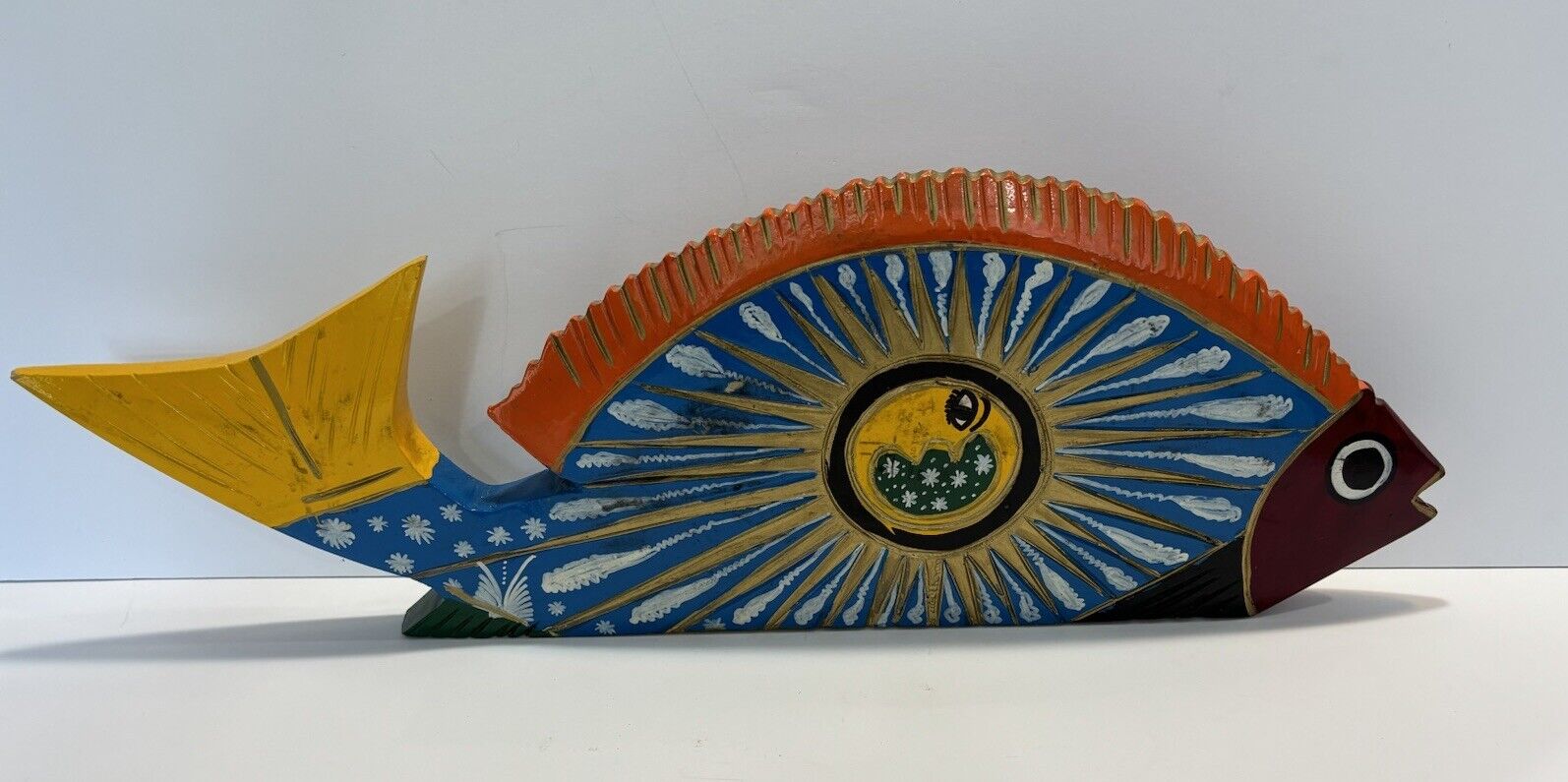 Vintage Mexican Folk Art Hand Painted Wooden Fish Vintage Mexican Wood Fish