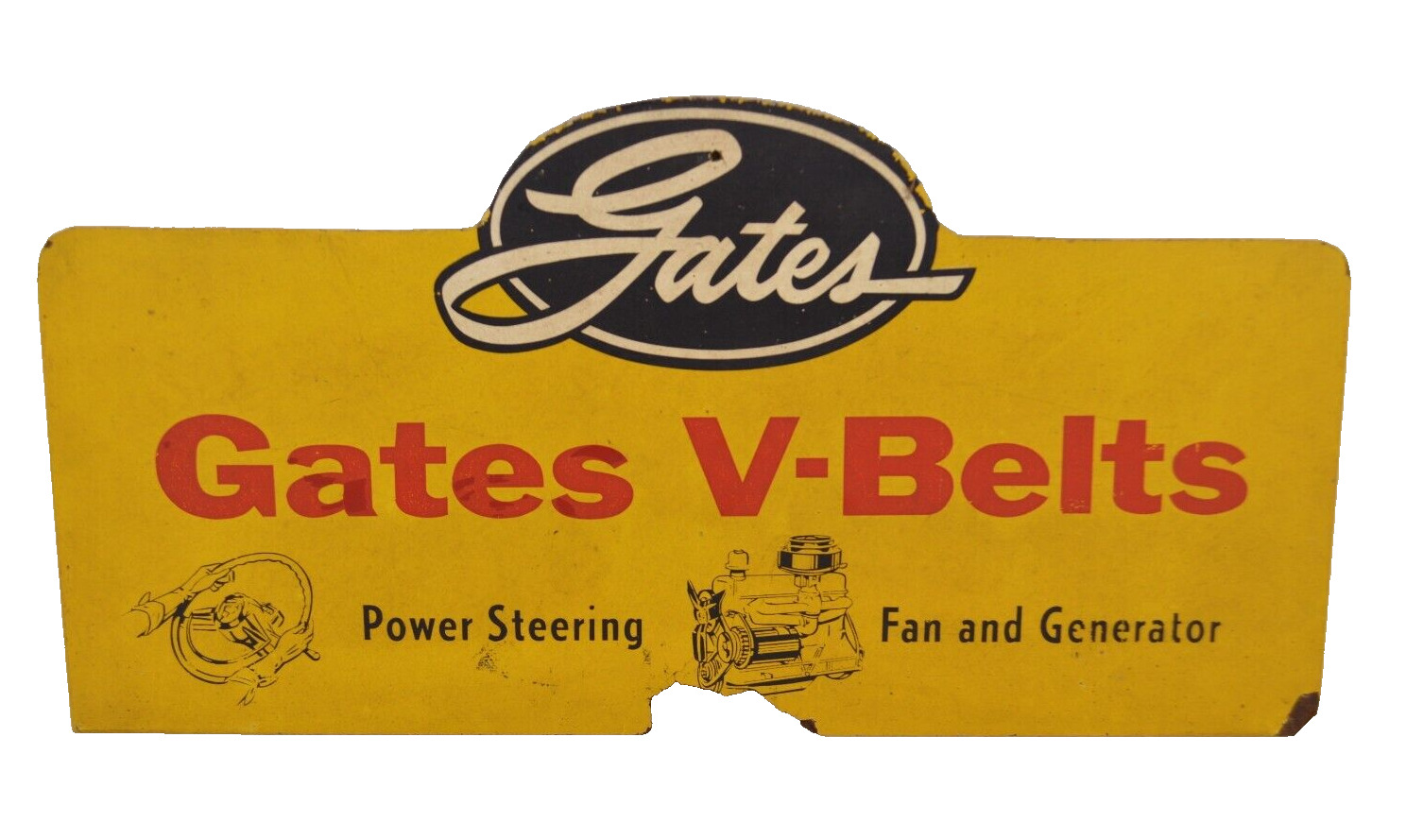 Vintage Gates V-Belts Wooden Sign Shelf Rack Topper Yellow 16\
