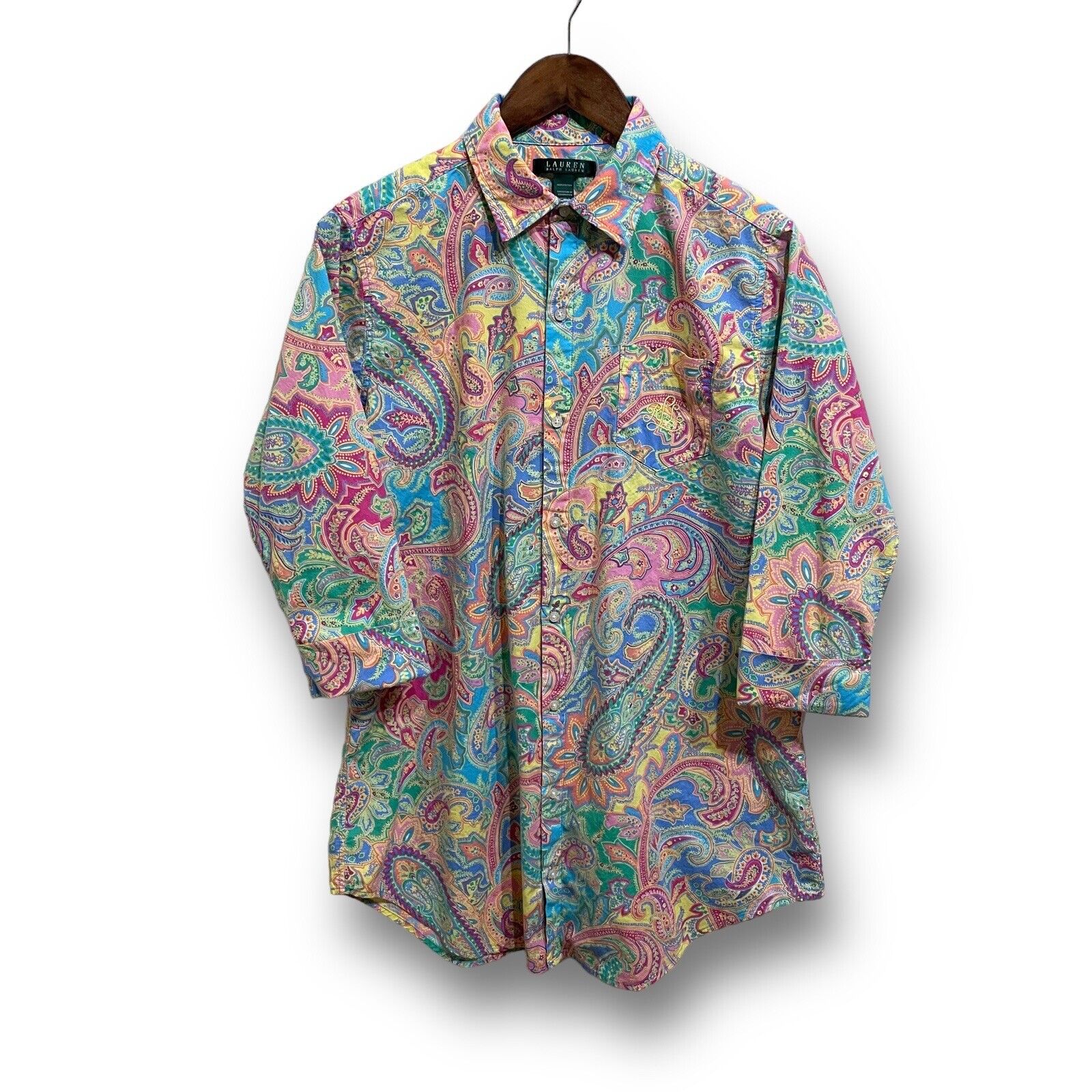 Vintage Lauren Ralph Lauren Paisley 3/4 Sleeve Button Up Shirt Small 21 x 32