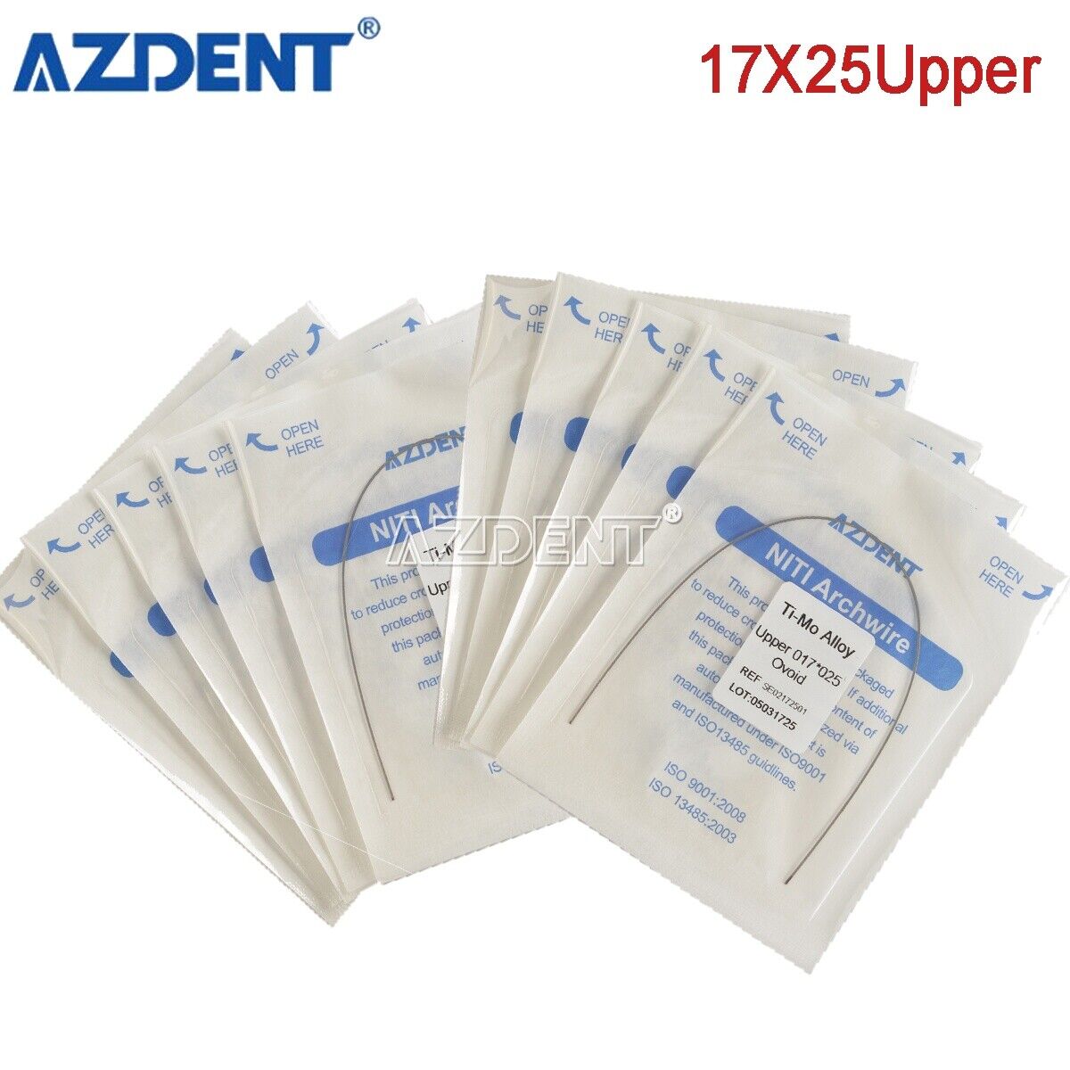 50 Pack AZDENT Dental Orthodontic TMA Arch Wires Molybdenum Alloy 17X25 Upper
