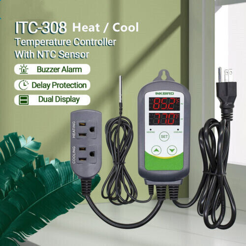 Temperature Controller Digital Thermostat 308 Heat Cool Switch 2 Relay Probe 10A