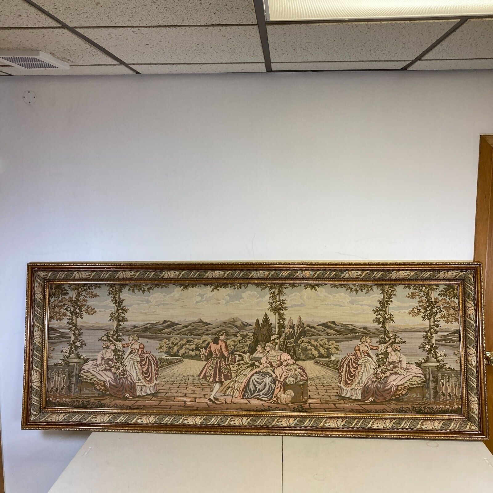 Large Atq Vtg Intricate Colorful French Tapestry Framed Boucher / Baucher 86.5\