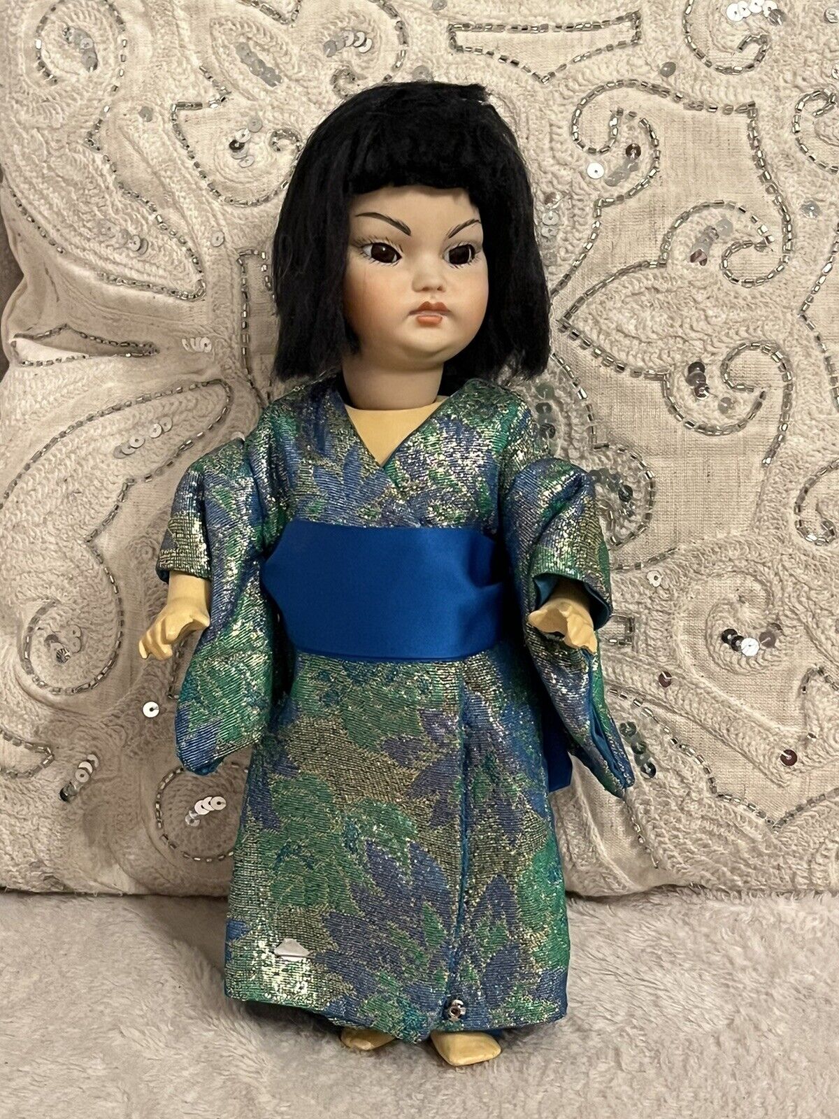 Well Made Vintage Asian Artist Antique Reproduction 10” Doll Nicely Dressed
