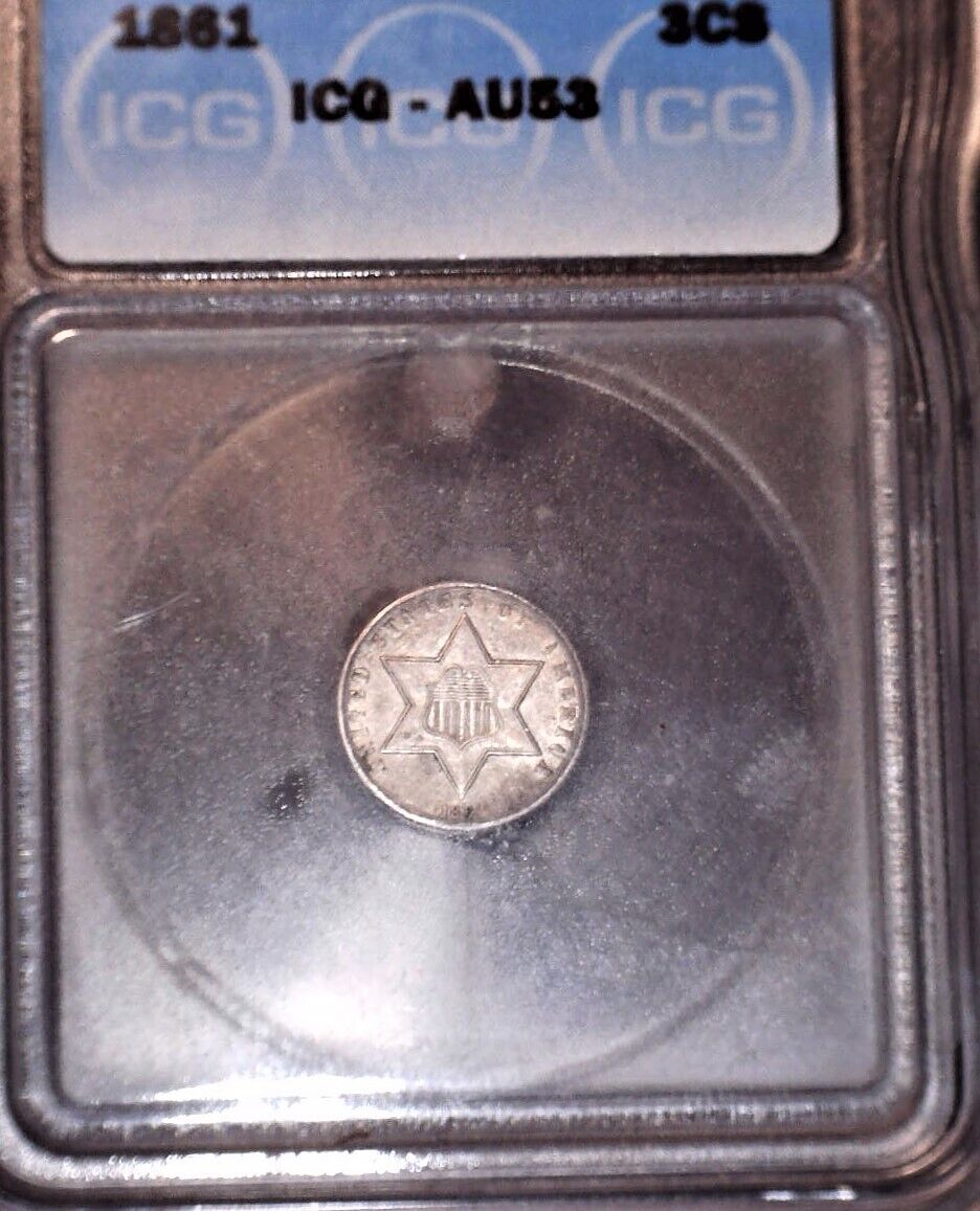 1861  Silver Three Cent, ICG AU53, Issue Free