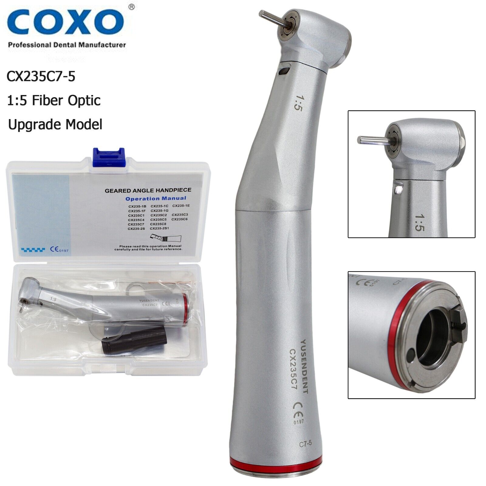 COXO Dental LED 1:5 Contra Angle Electric Handpiece 45° Surgical Fiber Optic NSK