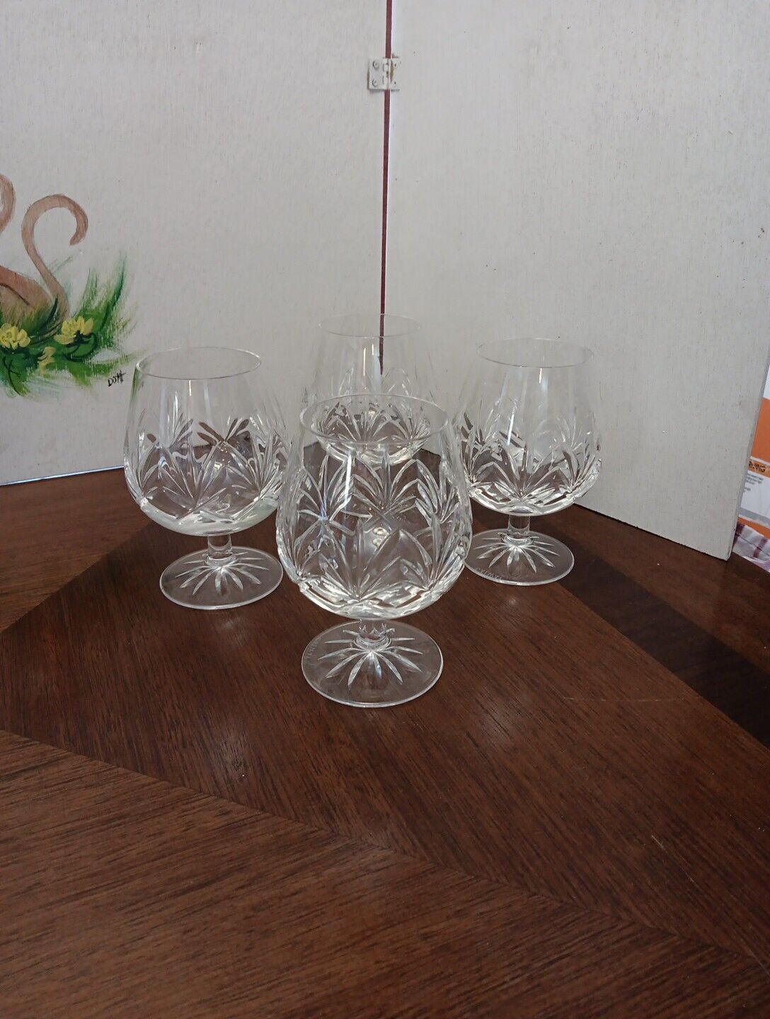 Galway Irish Crystal Oranmore Pattern Brandy Snifter Glasses SET OF 4 ~Rare~