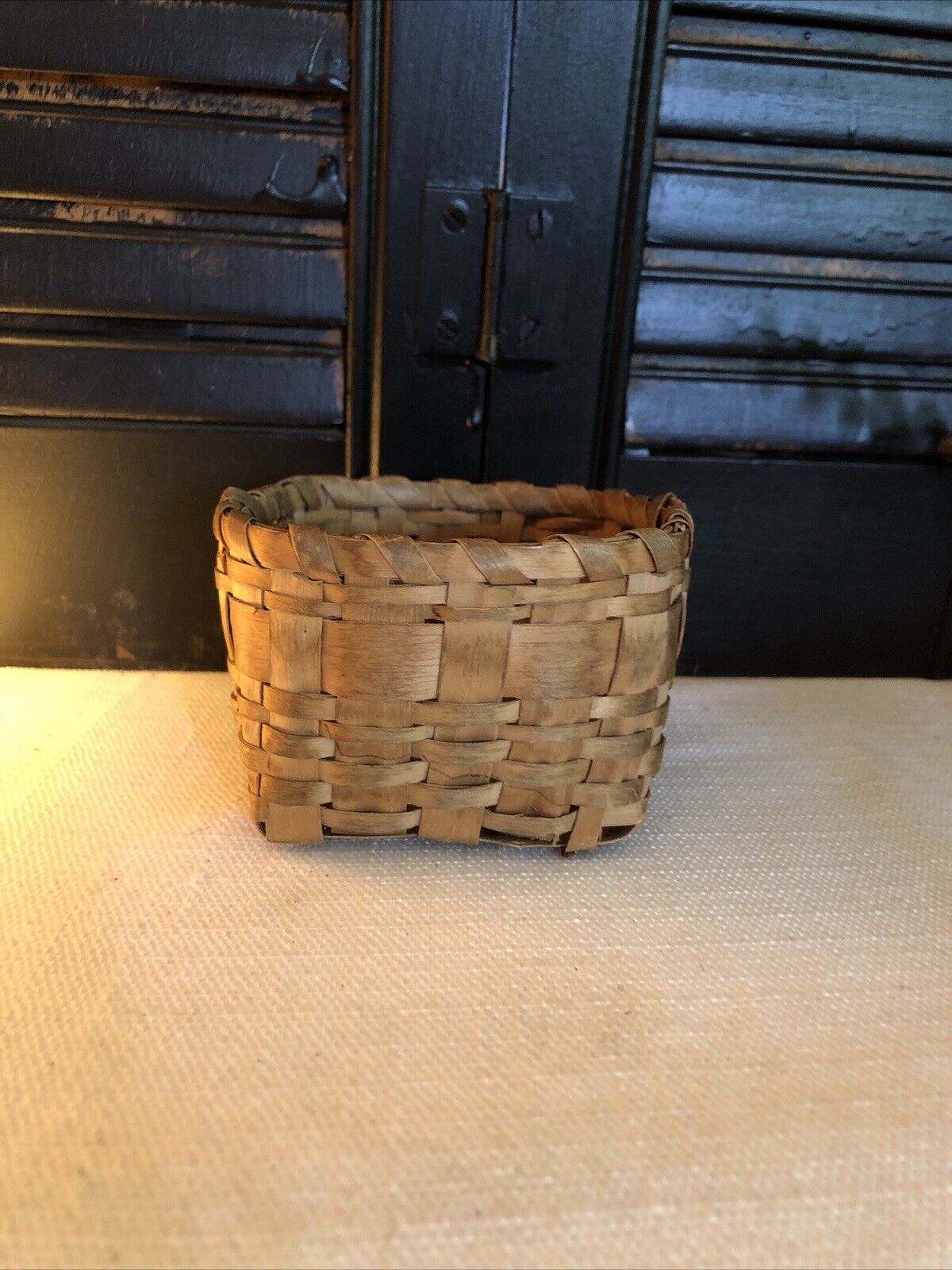 Early Antique Miniature Ash Splint Basket Square Trinket AAFA