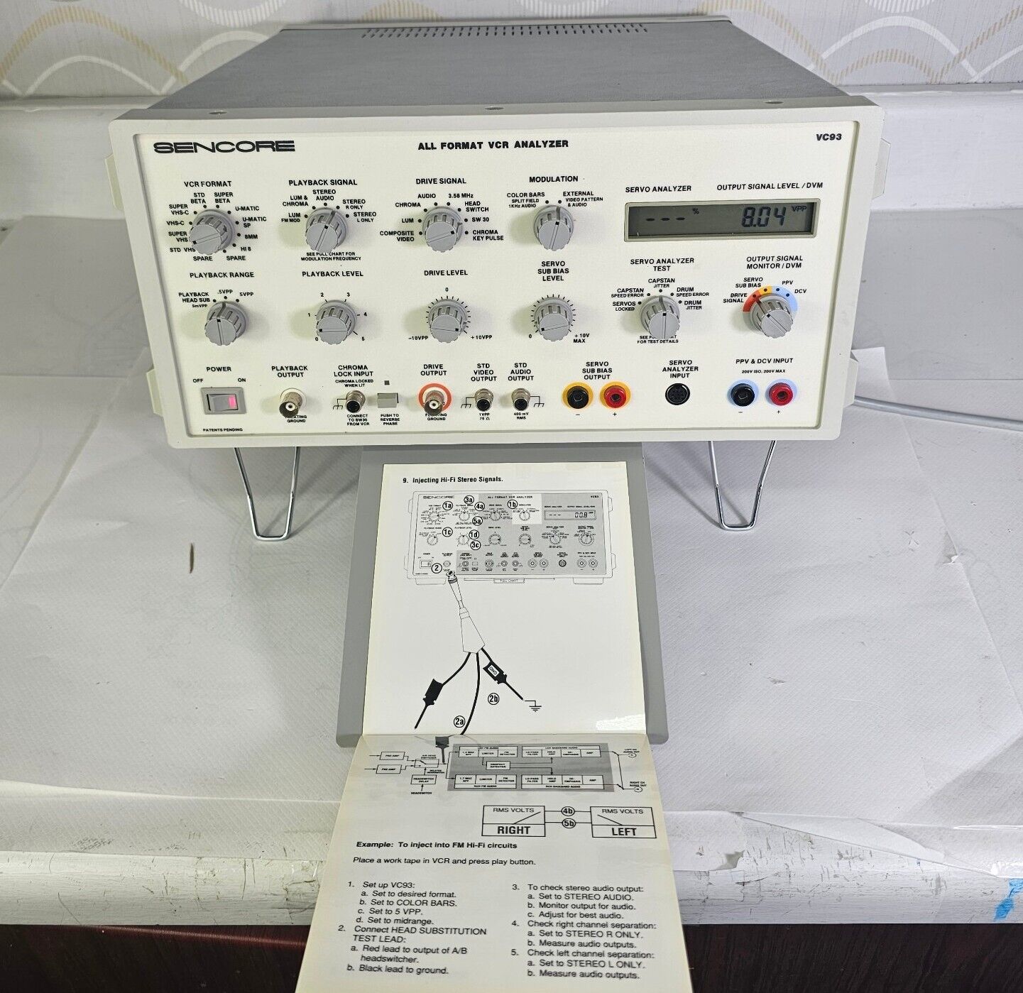 Working Sencore  All Format VCR Analyzer Model VC93 With Manual