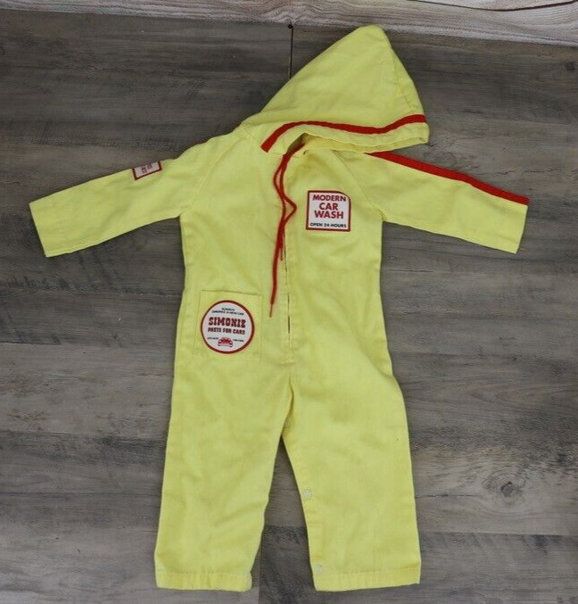 VINTAGE Baby Half Zip Pants Hooded Romper Suit Size 12 Months Yellow