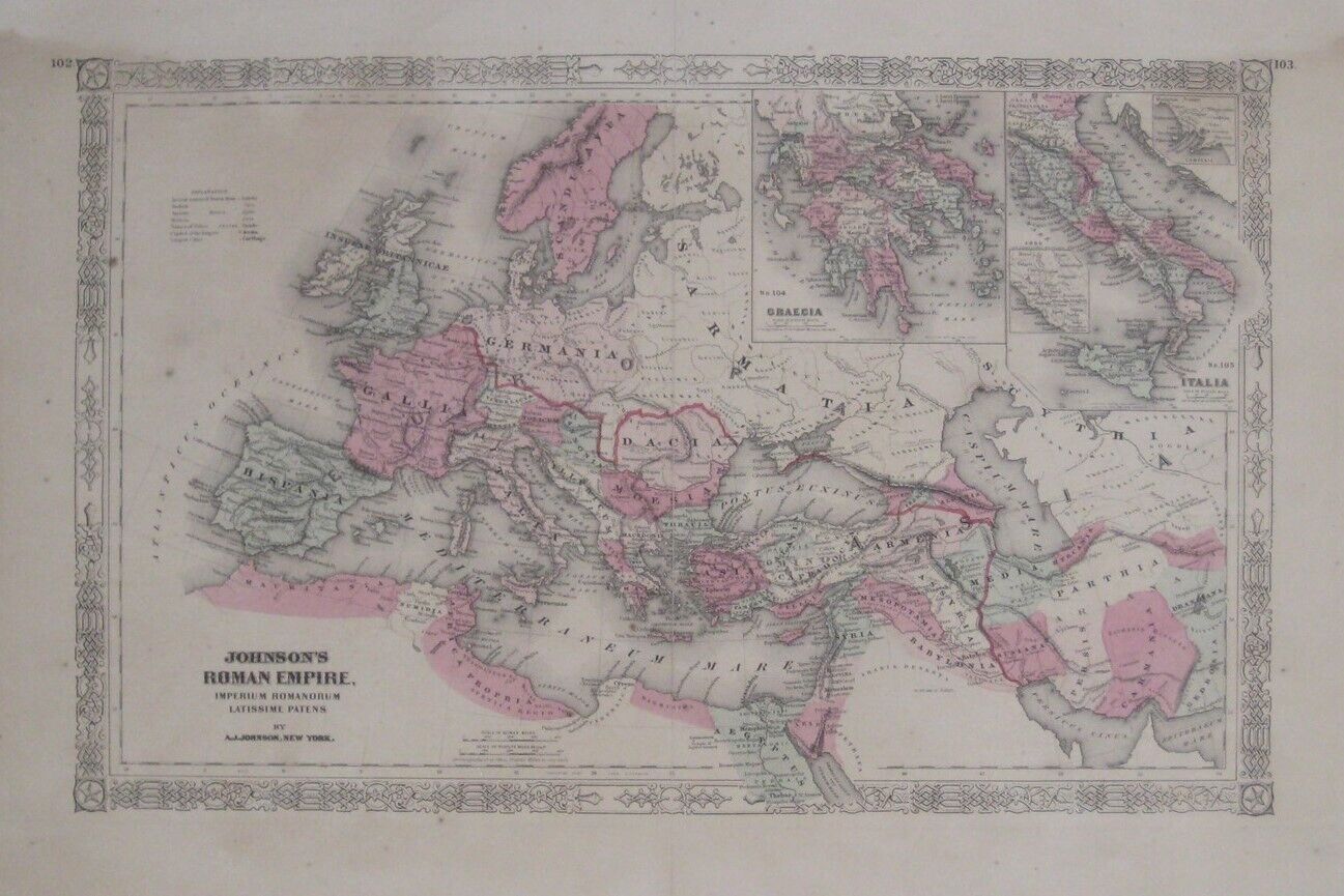 Original 1864 Map JOHNSON\'S ROMAN EMPIRE Imperium Romanorum Latissime Patens