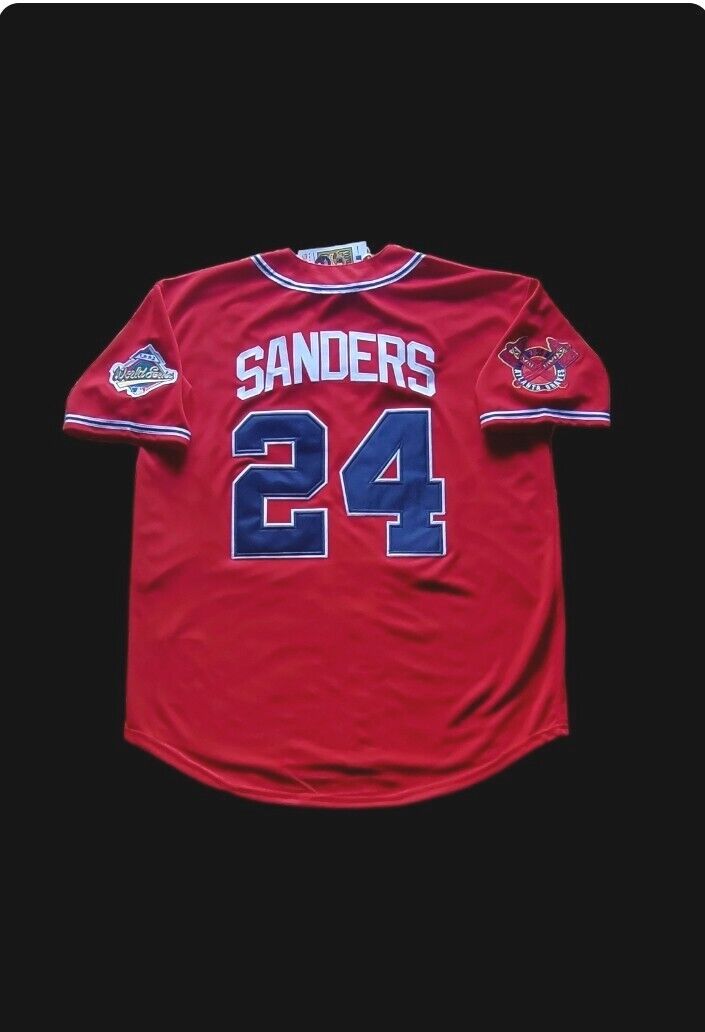 Deion Sanders Atlanta Braves Jersey Red 1992 World Series Stitch Throwback SALE