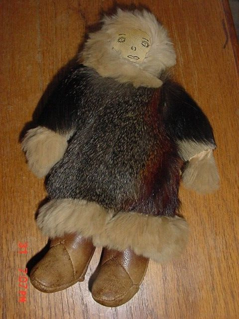 OLD ALASKA ESKIMO MUSEUM QUALITY DOLL WITH LEATHER FACE AND BOOTS