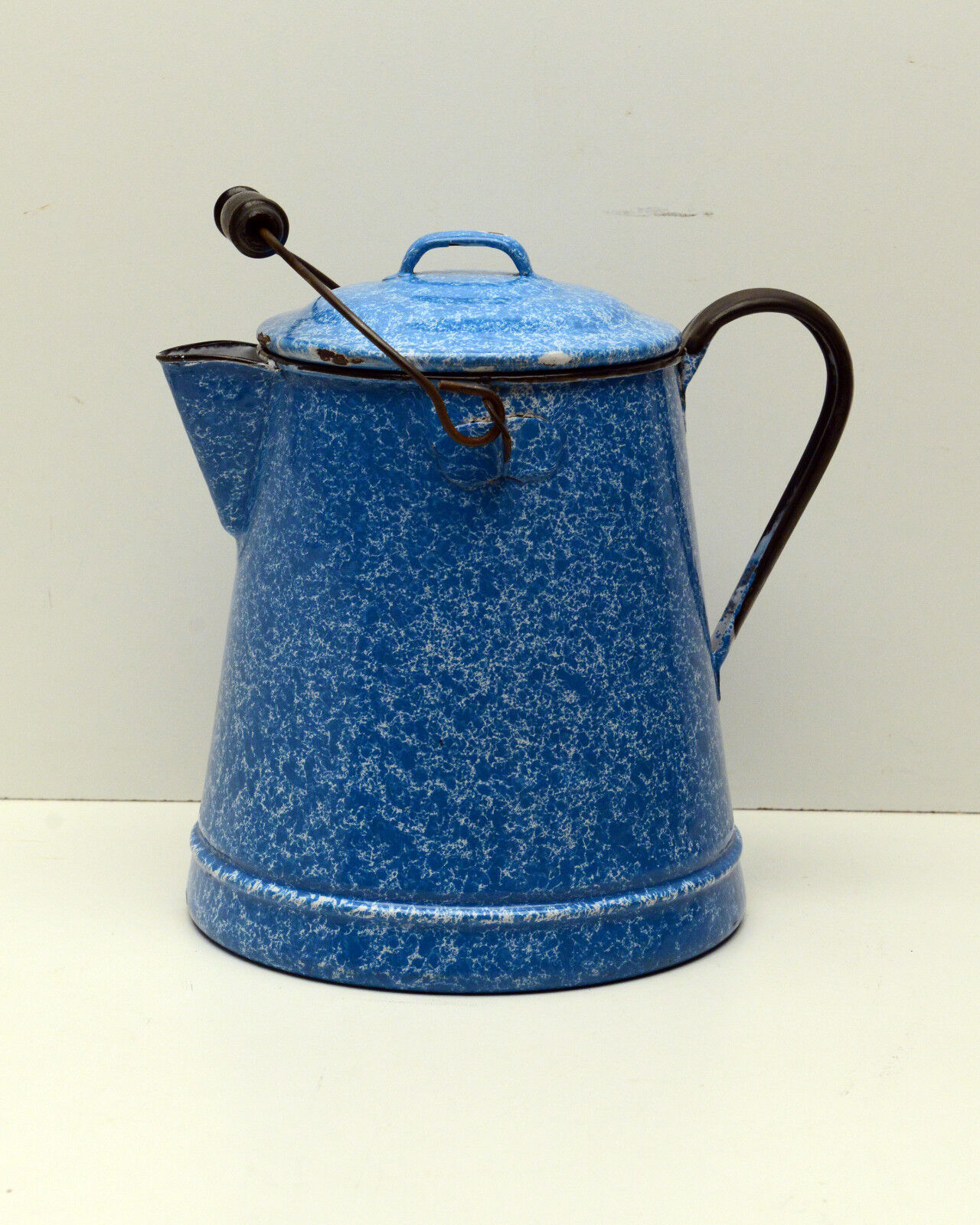 Antique Graniteware Coffee Pot Blue & White  Enamelware Beautiful Piece 