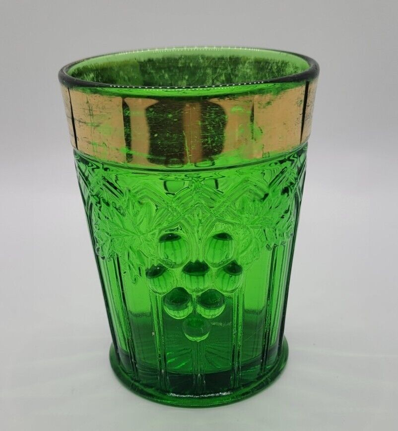 Northwood Green Glass Grape & Gothic Arches Water Tumbler