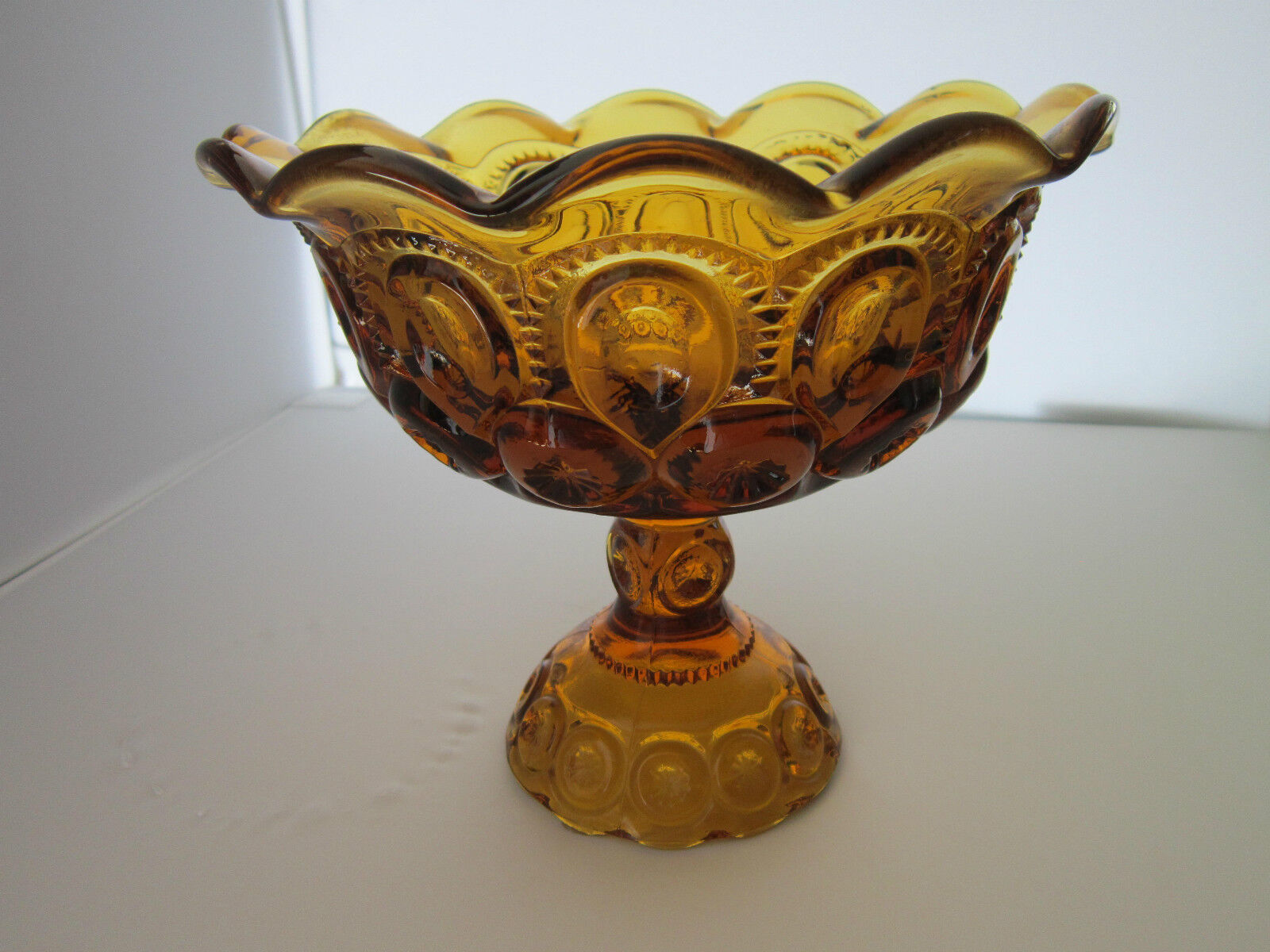 L. E. Smith, Moon & Stars, Large Footed Amber Glass Compote(s)