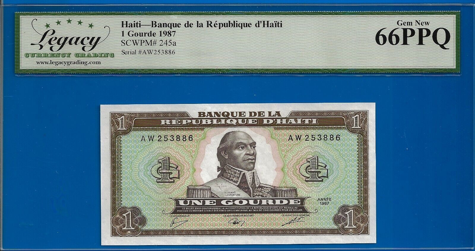 Haiti-Banque de la Republique d\'Haiti 1 Gourde 1987 p.245a Gem New