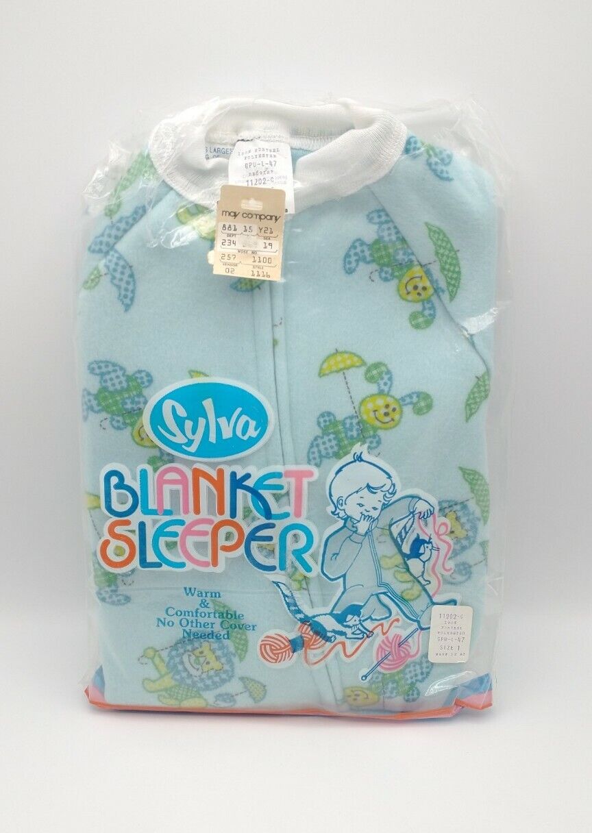 Vintage NOS Footed Blanket Sleeper Pajamas BLUE Size 1 Polyester