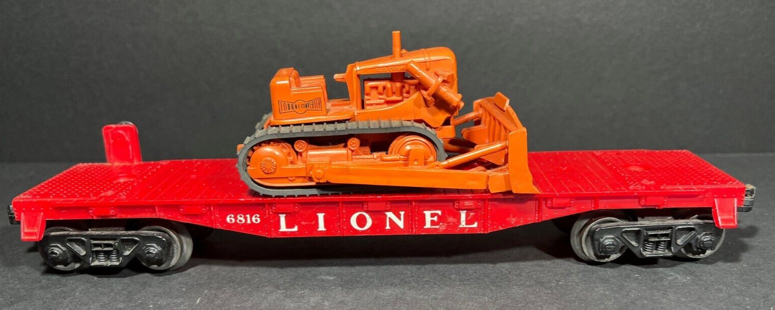 Original 1959-60 Only Lionel Post War #6816 Flatcar w/ Allis Chalmers Bulldozer