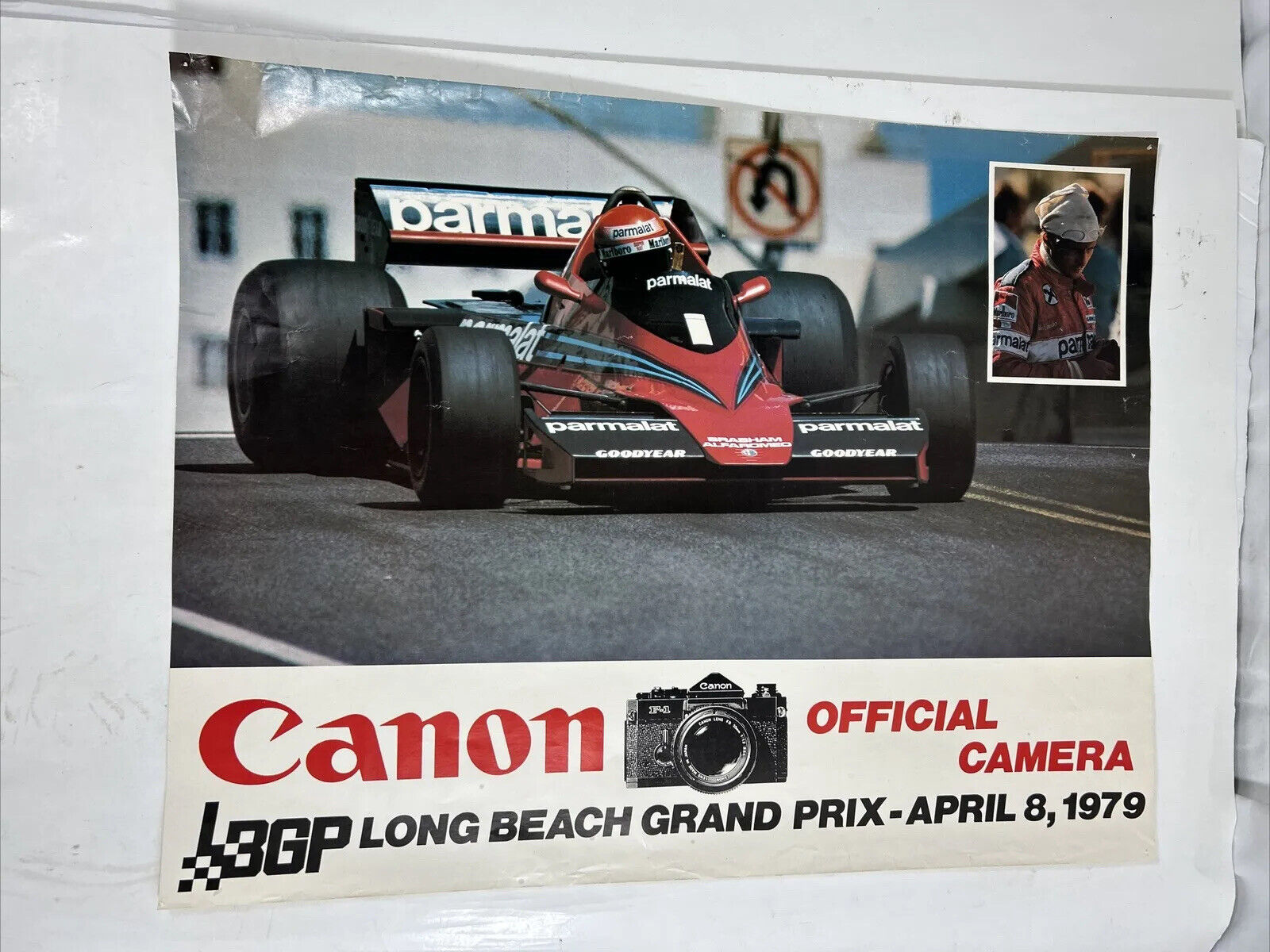 Vintage poster April 8th canon FL long beach grand prix 1979 Alfa Romeo 17x22in