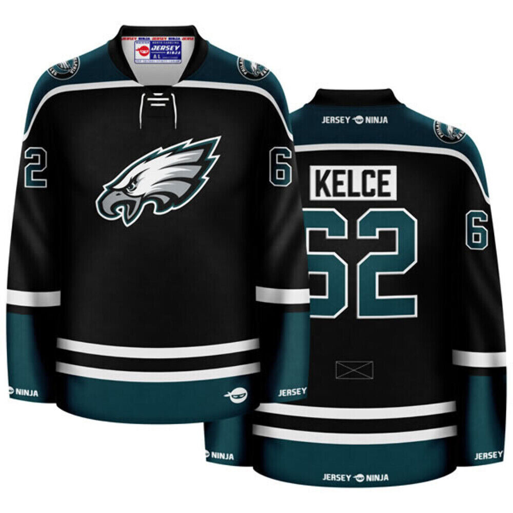Philadelphia Eagles Black Jason Kelce Crossover Hockey Jersey