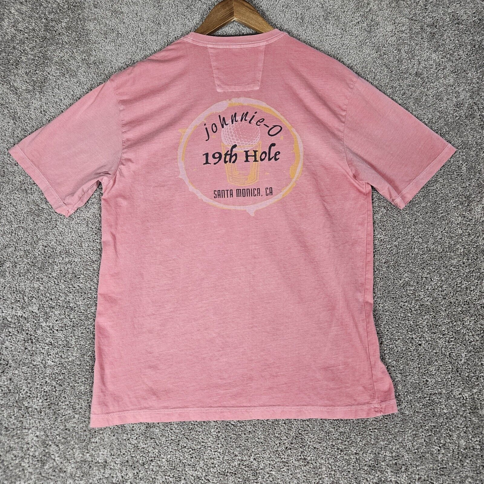 Johnnie-O Shirt Mens Large Pink T-Shirt Golf 19th Holes Santa Monica California 