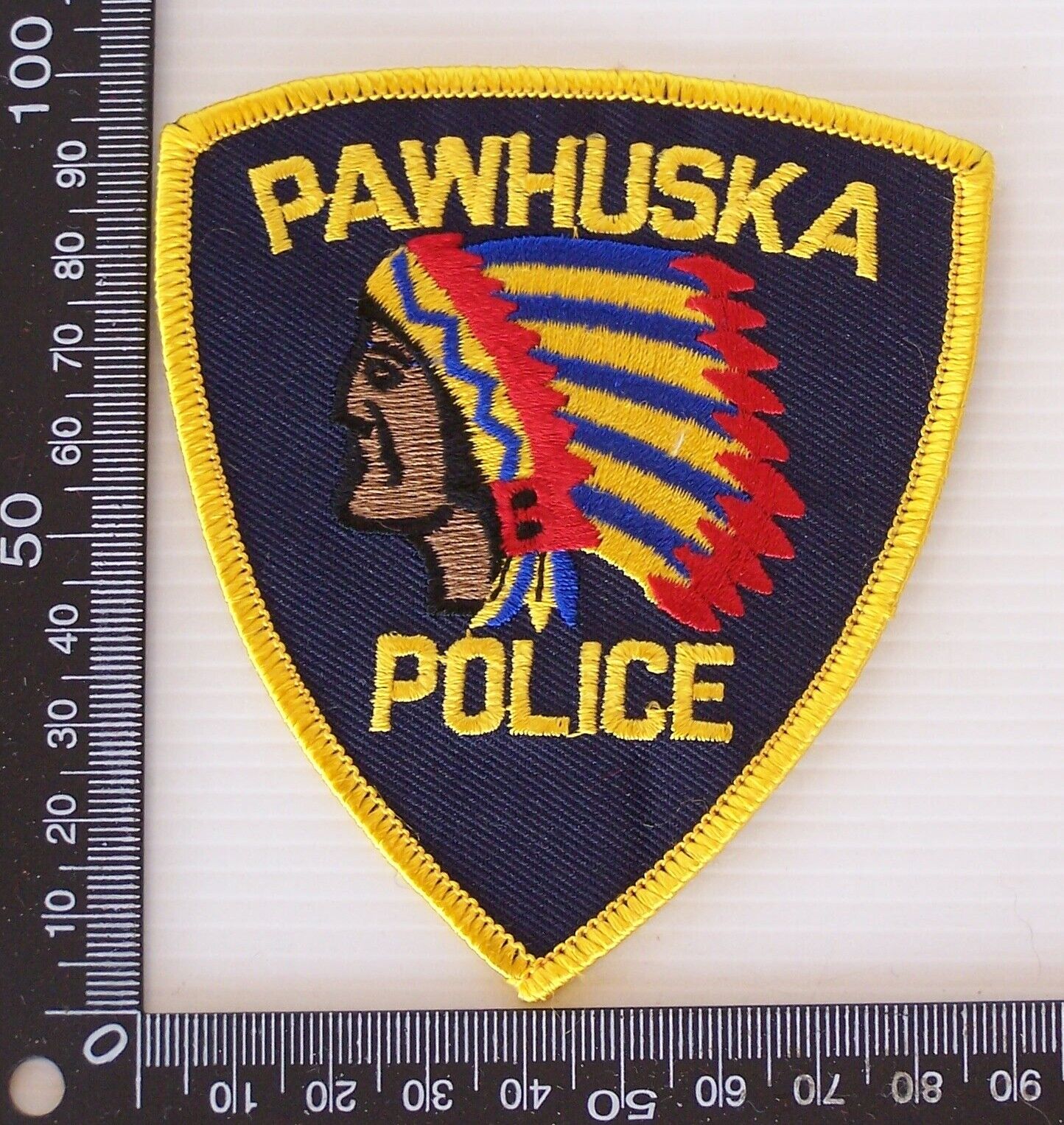 VINTAGE PAWHUSKA POLICE OKLAHOMA USA EMBROIDERED PATCH WOVEN SEW-ON BADGE