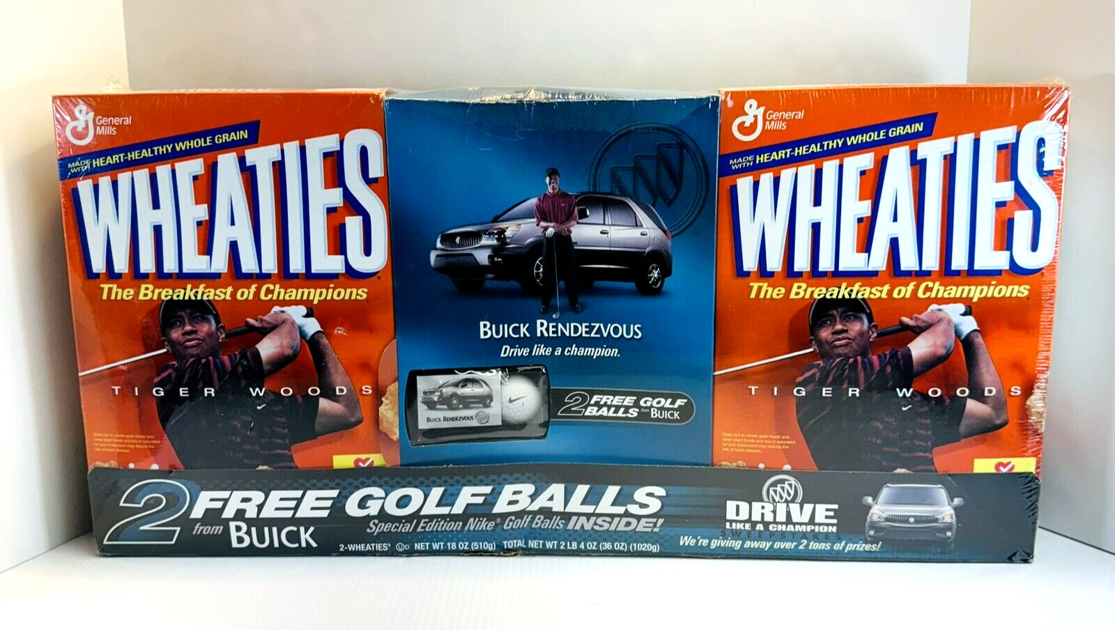 RARE 2000\'s Tiger Woods Wheaties 2 Box Set with Free Nike Golf Balls Unopened