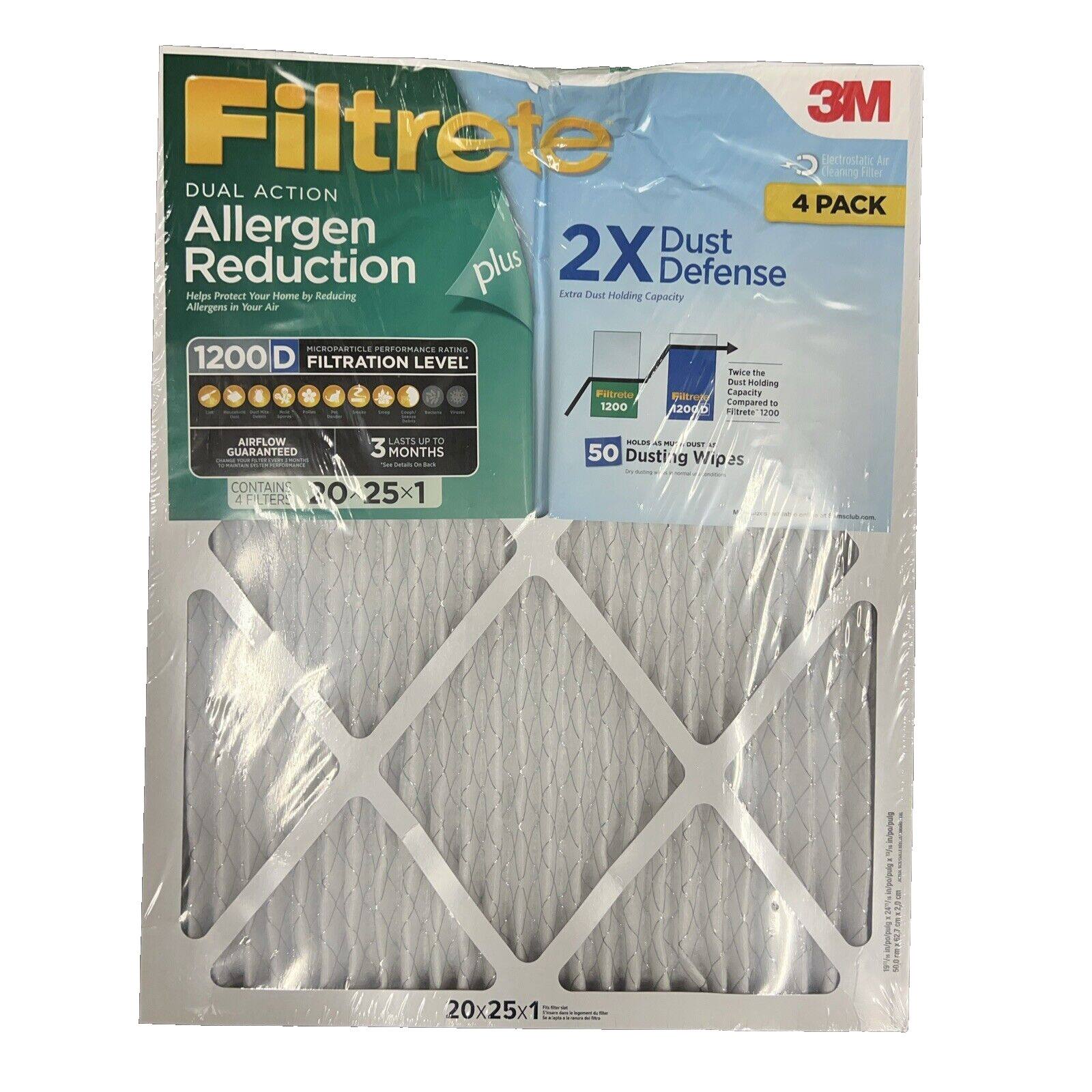 Filtrete 20X25X1 Air Filter MPR 1200D MERV 11, Allergen Reduction plus Dust 4PK