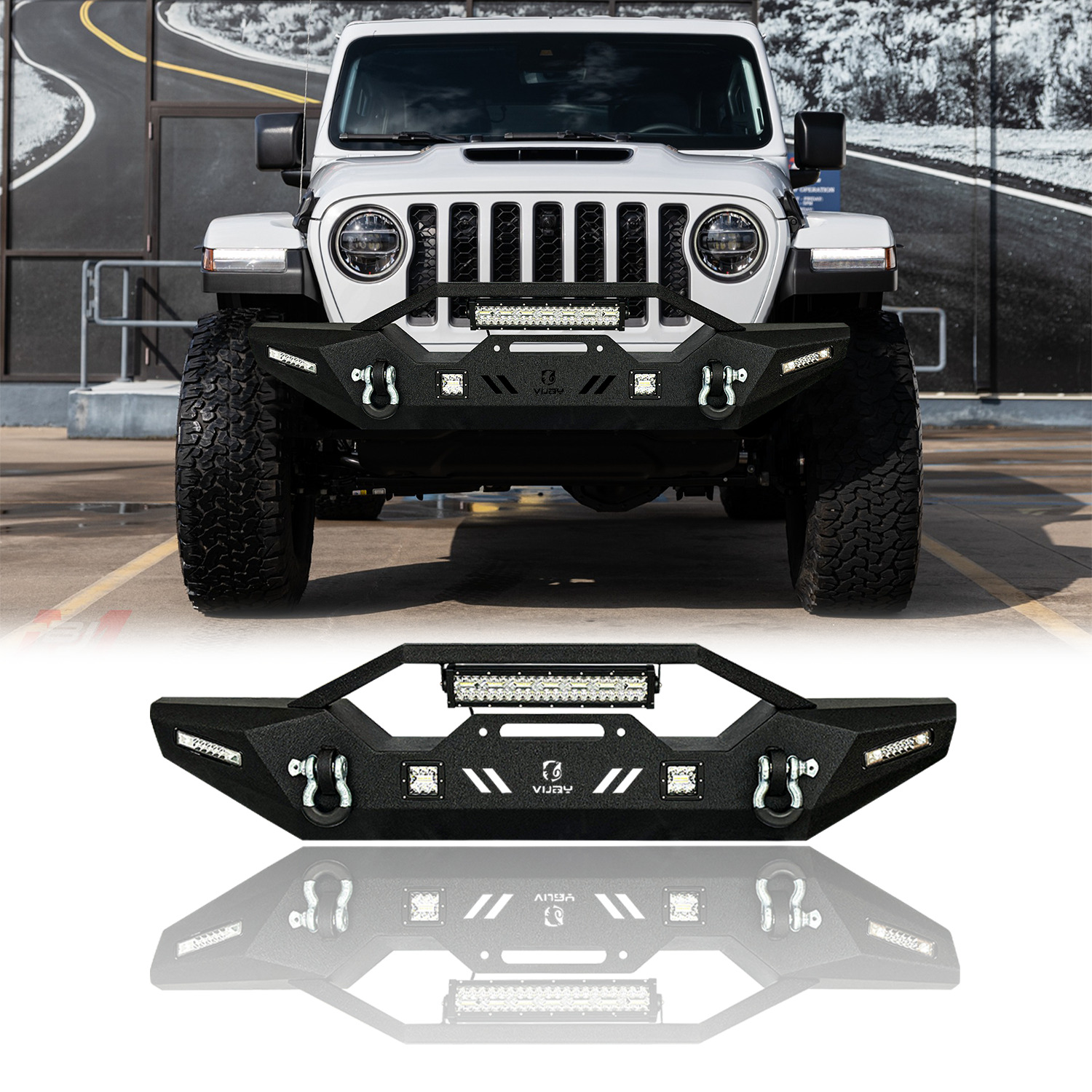 Vijay For 2020-2024 Jeep Gladiator JT Black Texture Front Bumper W/Winch Plate
