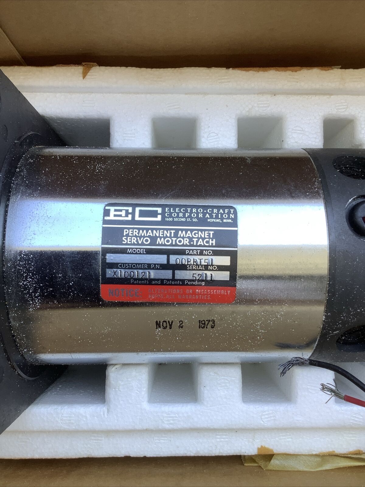 EC Electro-Craft Permanent Magnet Servo Motor. Part No 00PRT51
