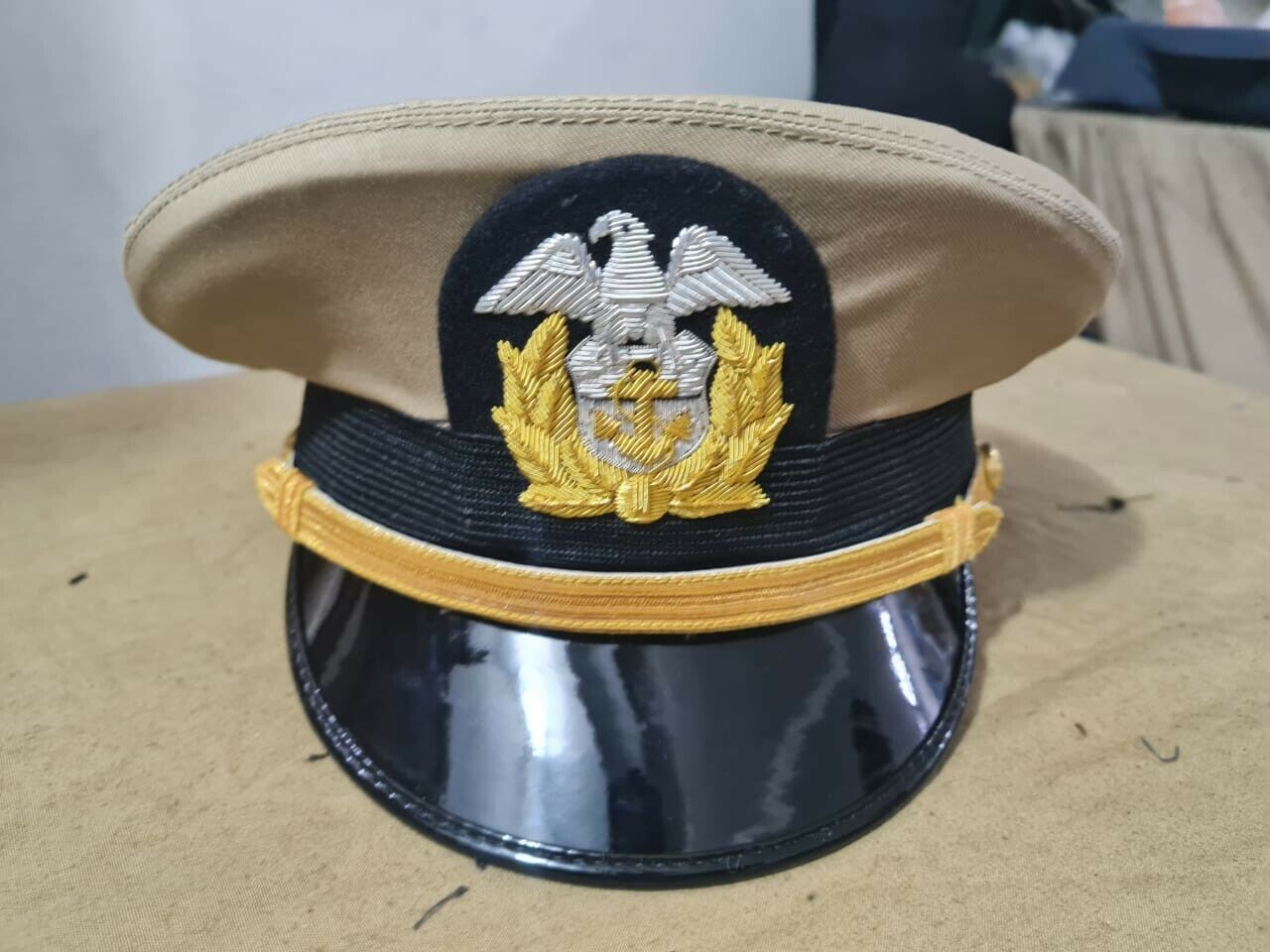 Merchant Marine CAP WITH HAND EMBROIDERED BULLION BADGE REPLICA