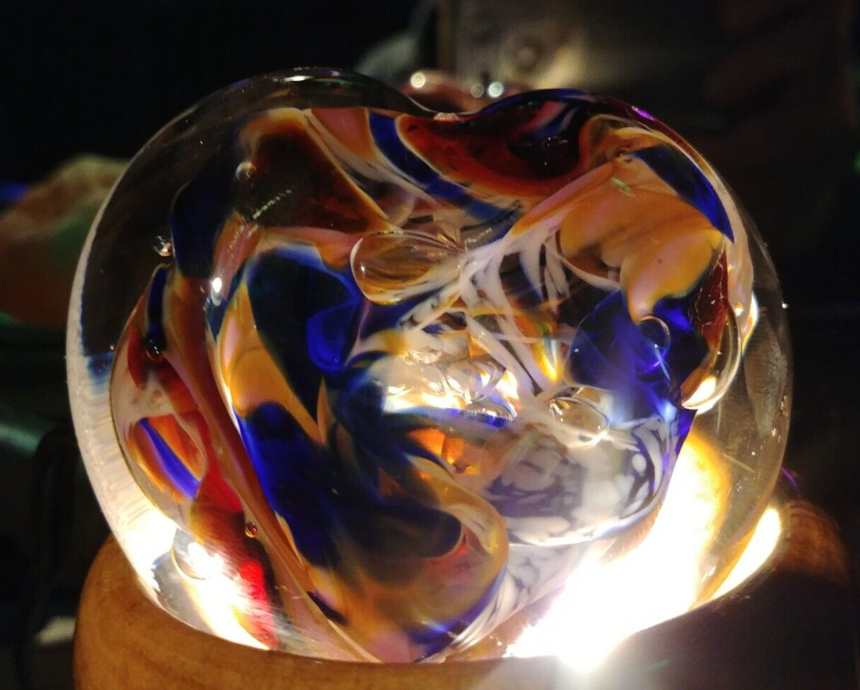 Glass Bolivar GES Style Heart Shaped Handmade Art Glass Blue/Pink Swirls 3\
